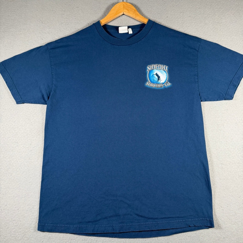 Vintage Sideout Surfing Co Mens XL Navy Blue Graphic T-Shirt Short Sleeve Tee‎